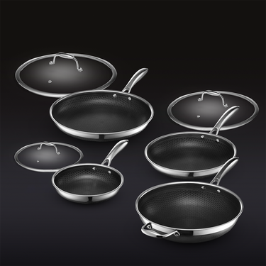 7 PC HexClad Hybrid Cookware Set w/ Lids & Wok
