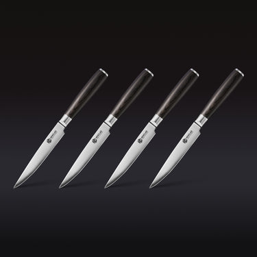4pc Damascus Steel Steak Knife Set, Espresso