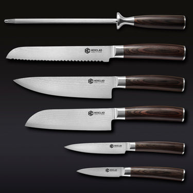 6pc Damascus Steel Knife Set, Espresso