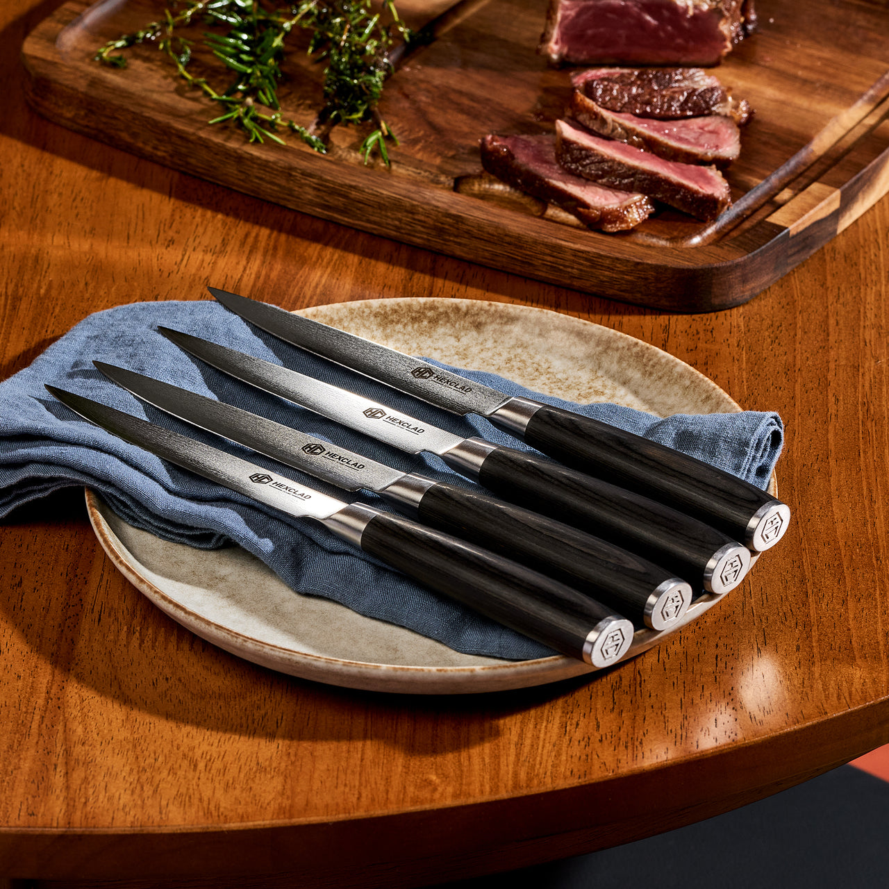 4pc Damascus Steel Steak Knife Set, Espresso