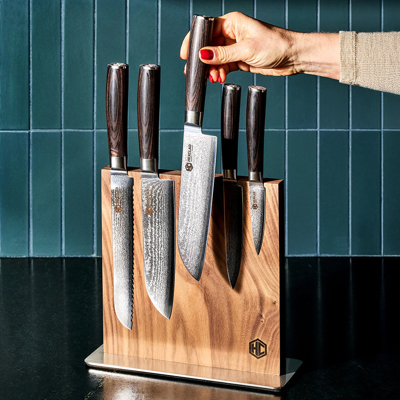 6 pc Japanese Damascus Steel Espresso Knife Set w/ Magnetic Knife Block