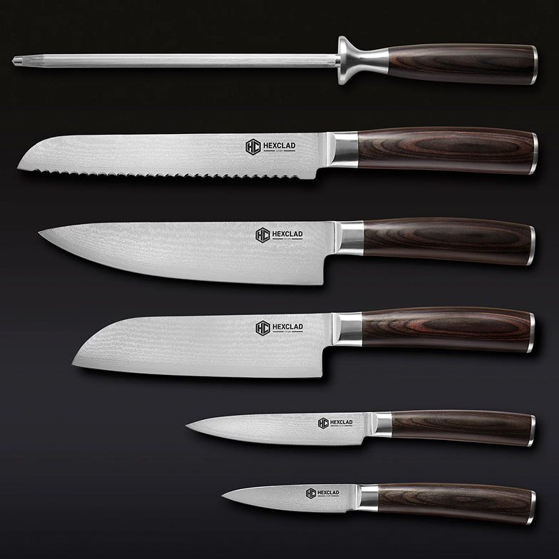 6 pc Japanese Damascus Steel Espresso Knife Set w/ Magnetic Knife Block