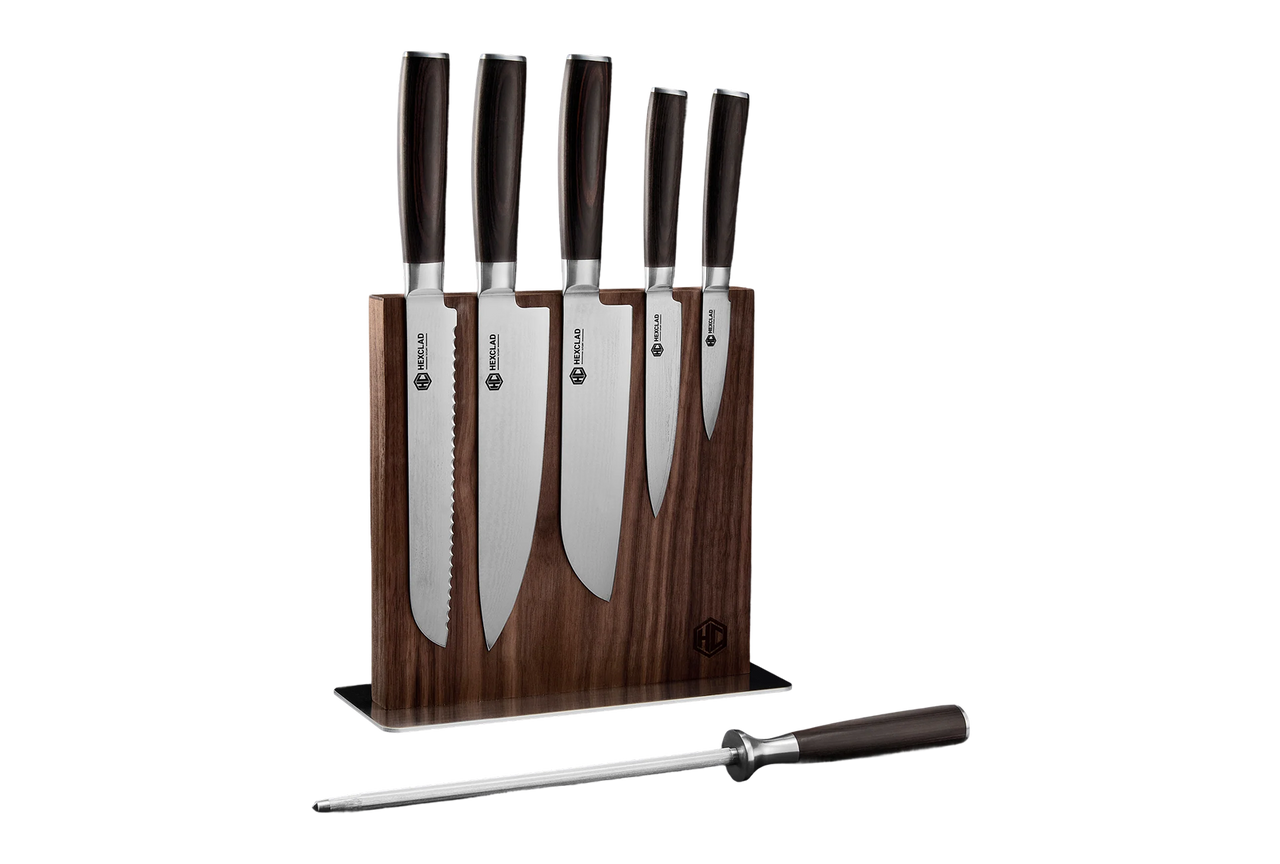 6 pc Japanese Damascus Steel Espresso Knife Set w/ Magnetic Knife Block