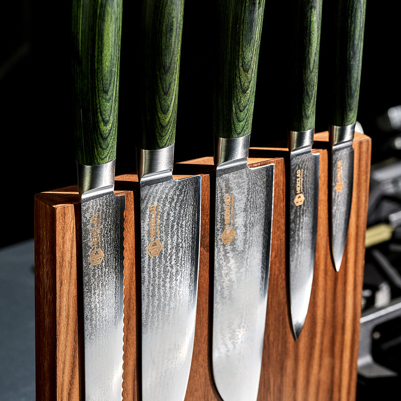 6 pc Japanese Damascus Steel Knife Set w/ Magnetic Knife Block