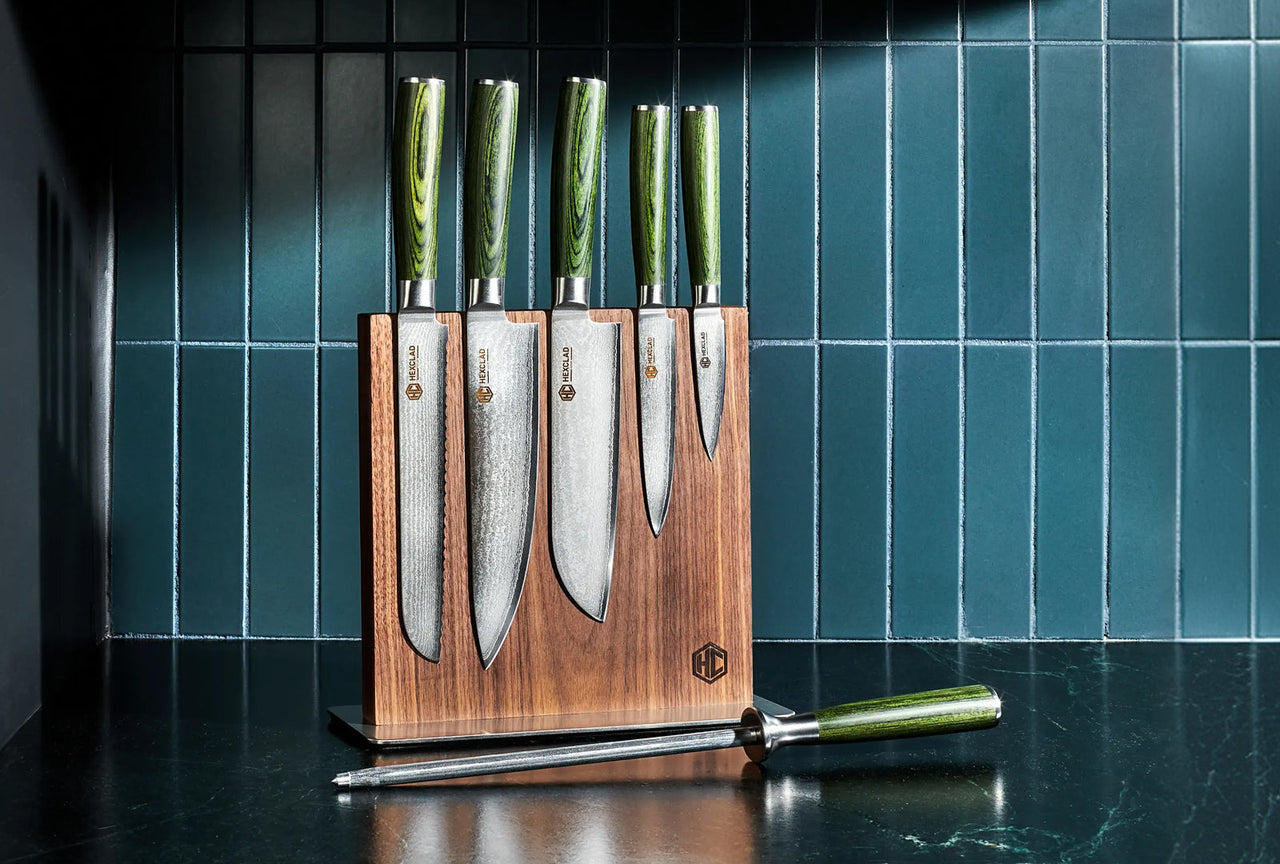 6 pc Japanese Damascus Steel Knife Set w/ Magnetic Knife Block