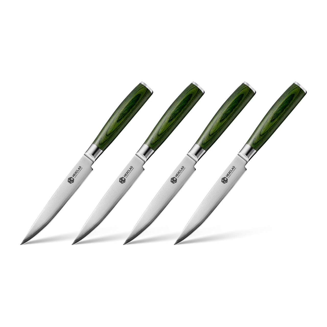 4 pc Japanese Damascus Steel Steak Knife Set, Green